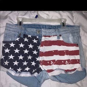 High waisted American flag print jean shorts